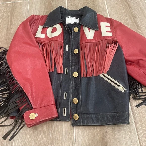 Vintage love Moschino Red and Black Fringe Jacket - Picture 1 of 16